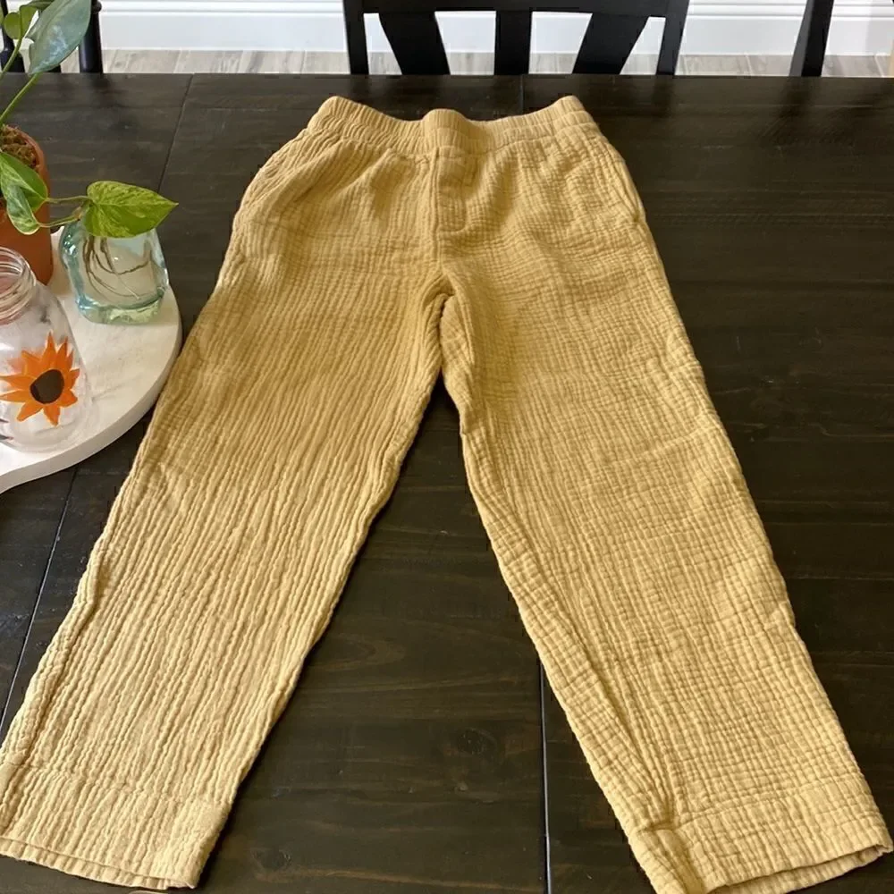 Madewell Yellow Mustard Waffle Knit Pull Up Pant XS Neutral Loose Cotton Earthy